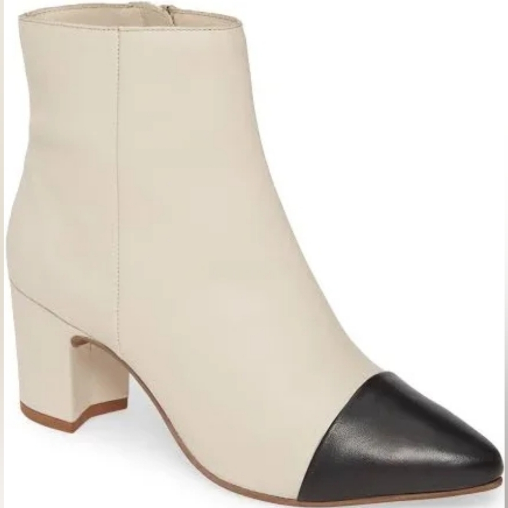 Seychelles No One Like You Two Tone Cap Toe Leather Booties Cream Black